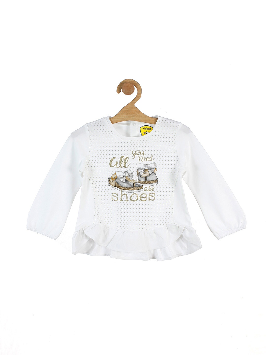 

Lil Lollipop White & Gold-Toned Ruffles Regular Pure Cotton Top