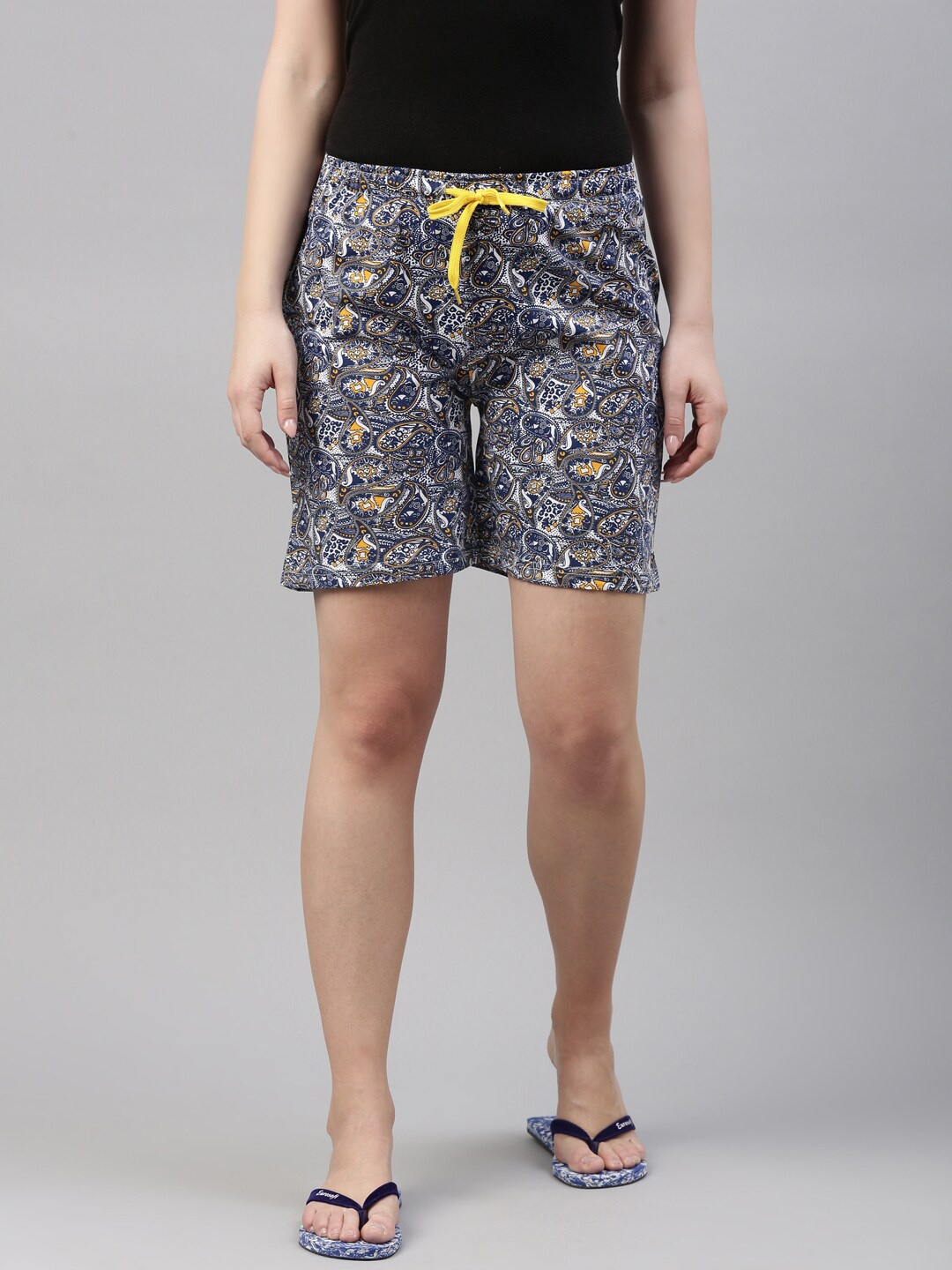 

Kryptic Women Navy Blue & White Printed Lounge Shorts