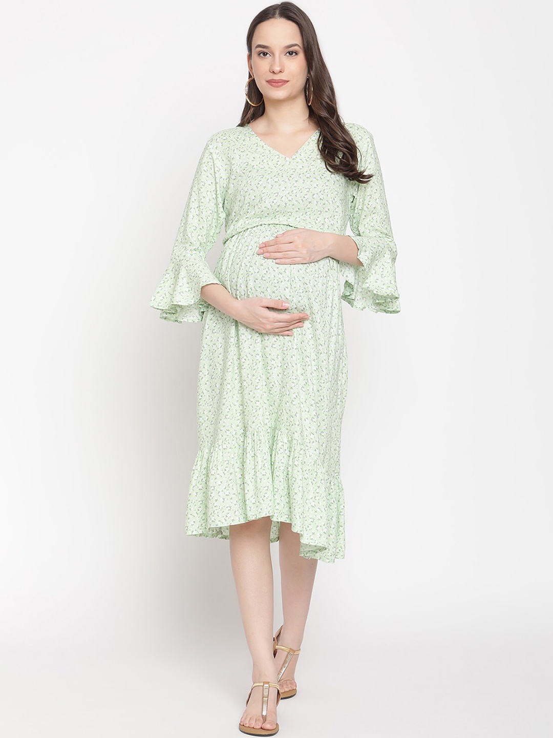 

The Vanca Green Maternity Nursing A-Line Midi Dress