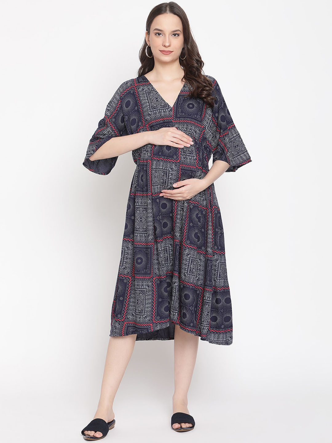 

The Vanca Navy Blue Maternity Nursing Midi Dress