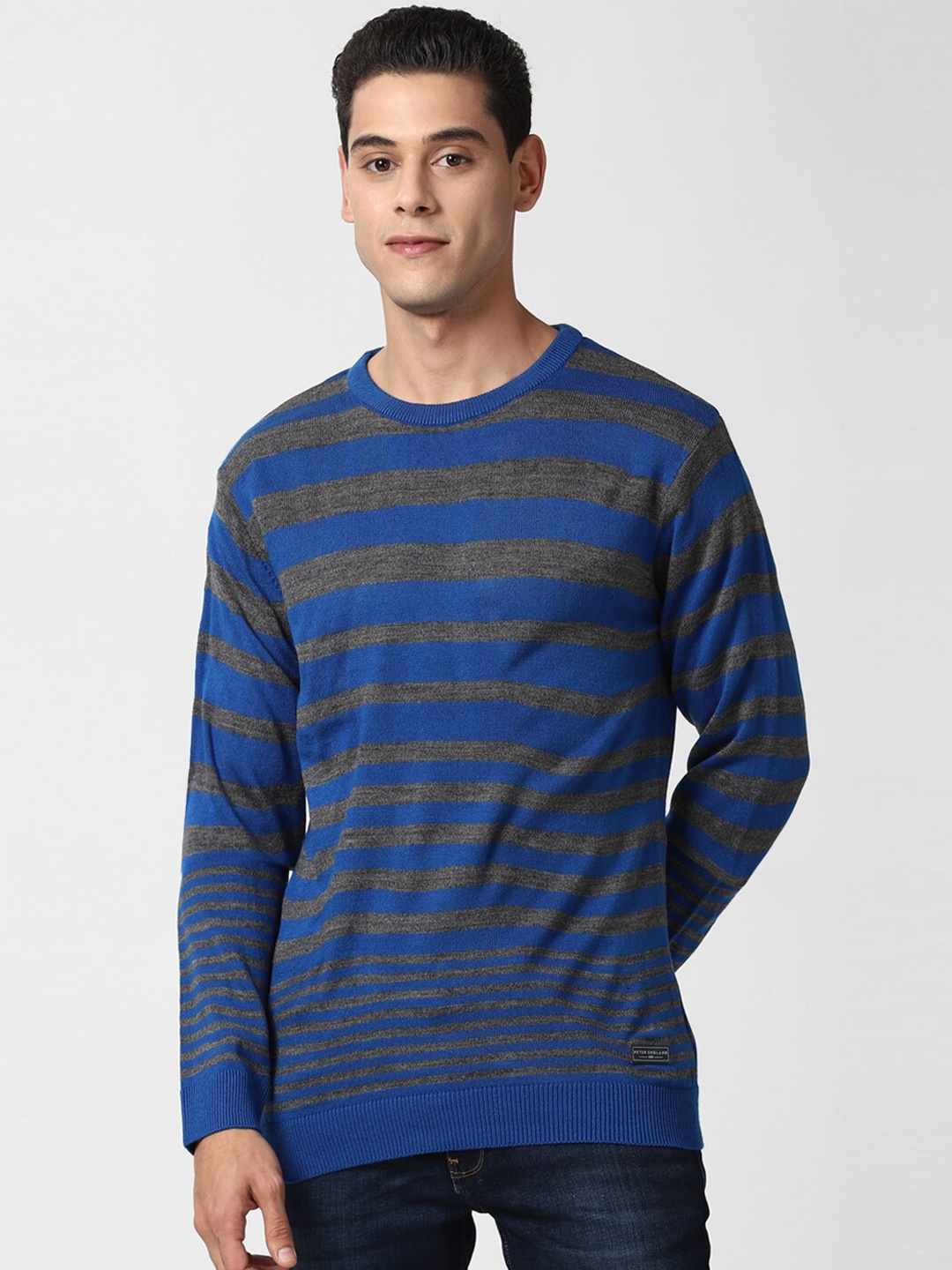

Peter England Casuals Men Blue Acrylic Striped Pullover Sweater