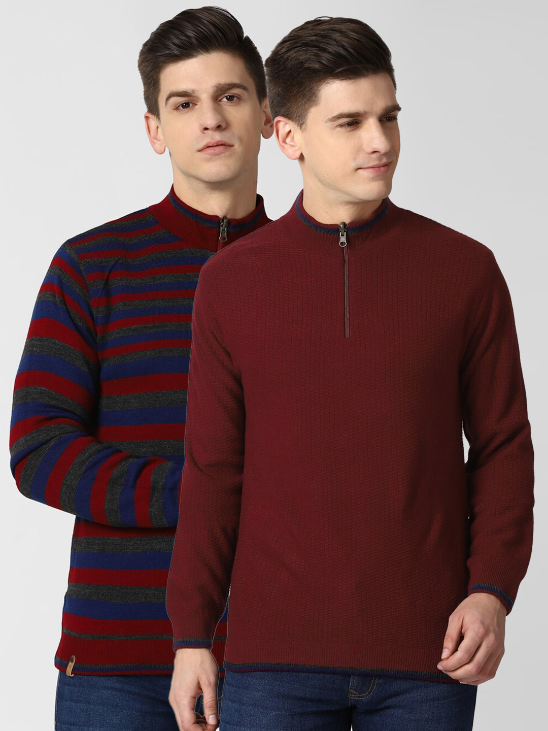 

Peter England Casuals Pack Of 2 Men Maroon & Blue Acrylic Striped Cardigan