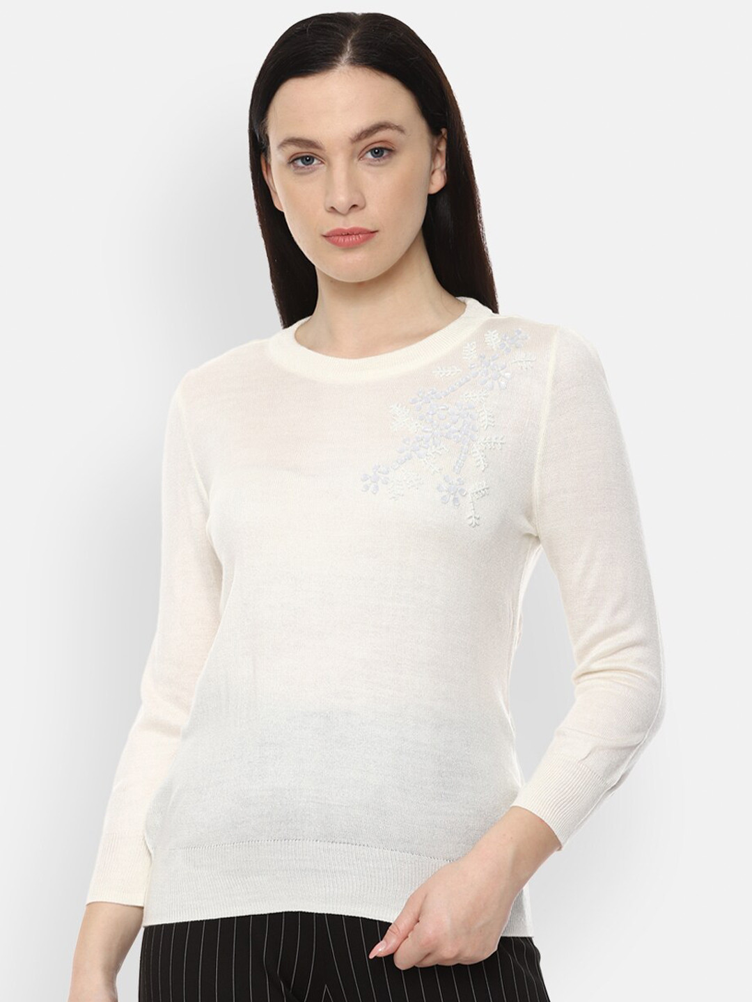 

Van Heusen Woman Women Cream-Coloured Ribbed Acrylic Pullover