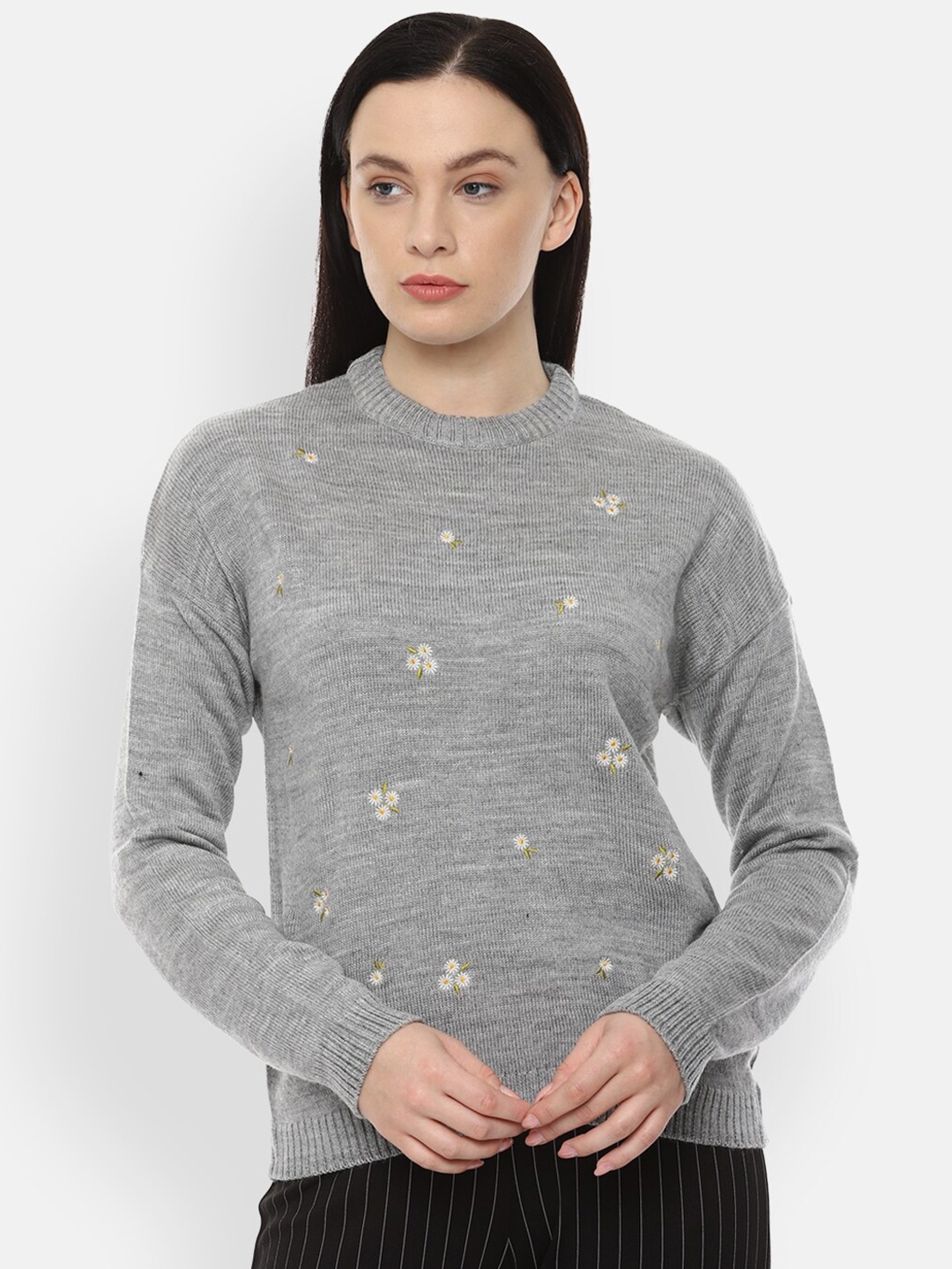 

Van Heusen Woman Women Grey Floral Embroidered Acrylic Pullover