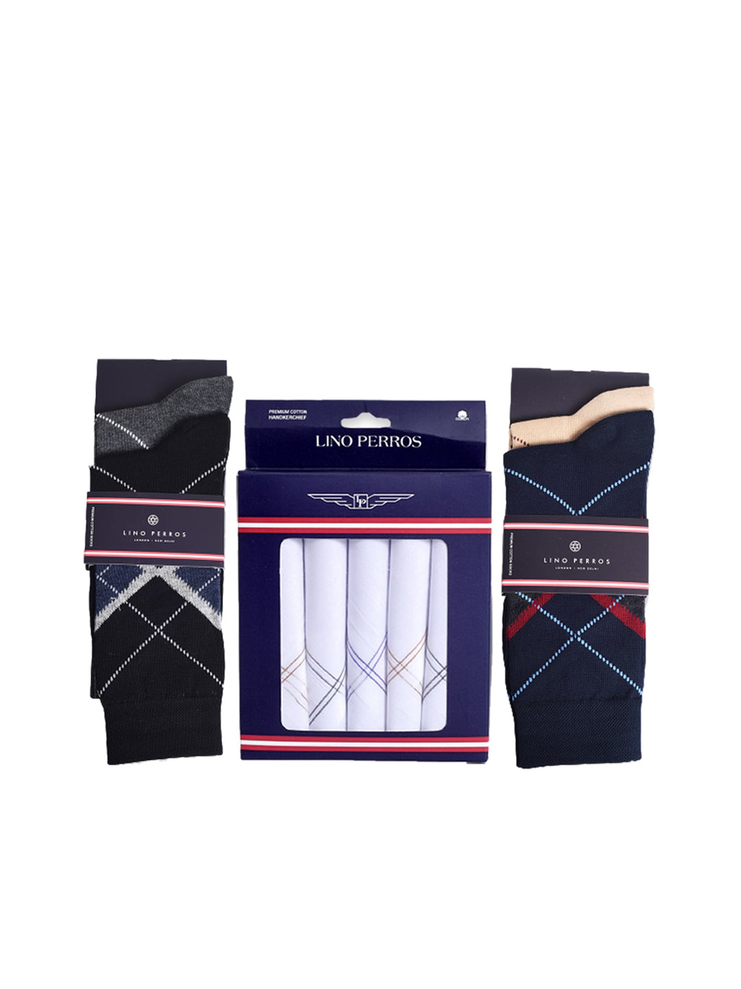 

Lino Perros Men White & Black Solid Accessory Gift Set
