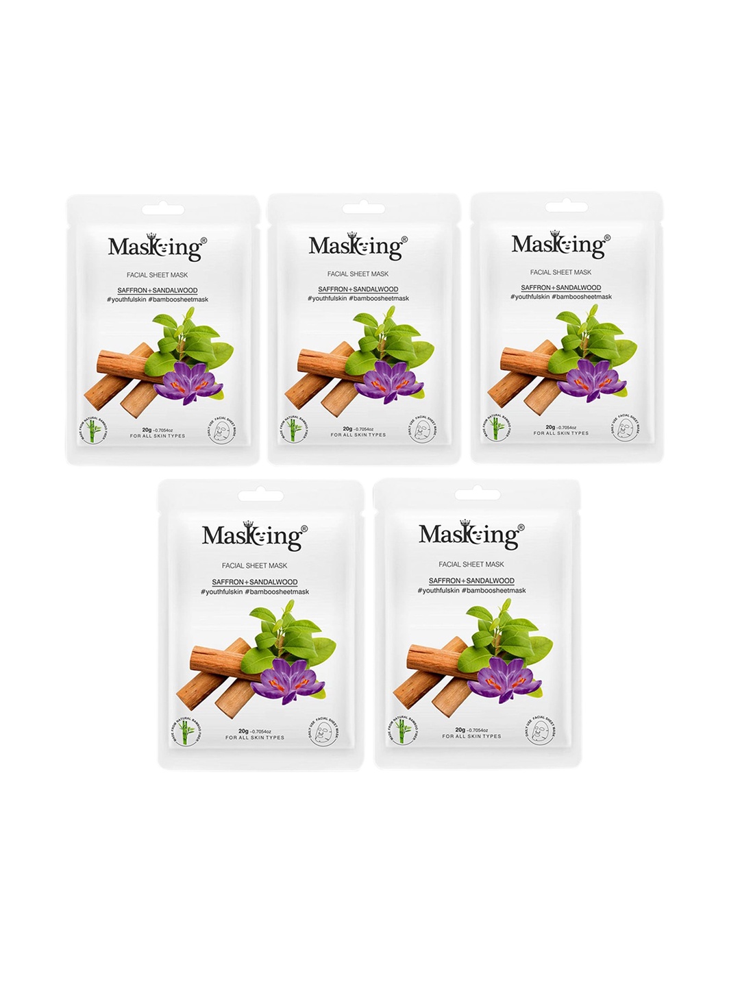 

MasKing Pack of 5 Saffron & Sandalwood Facial Sheet Masks, Violet