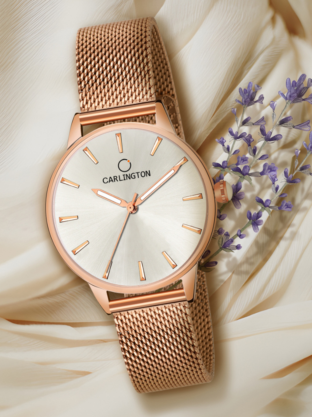 

CARLINGTON Women Cream-Coloured Dial & Rose Gold Toned Stainless Steel Bracelet Style Straps Analogue Watch