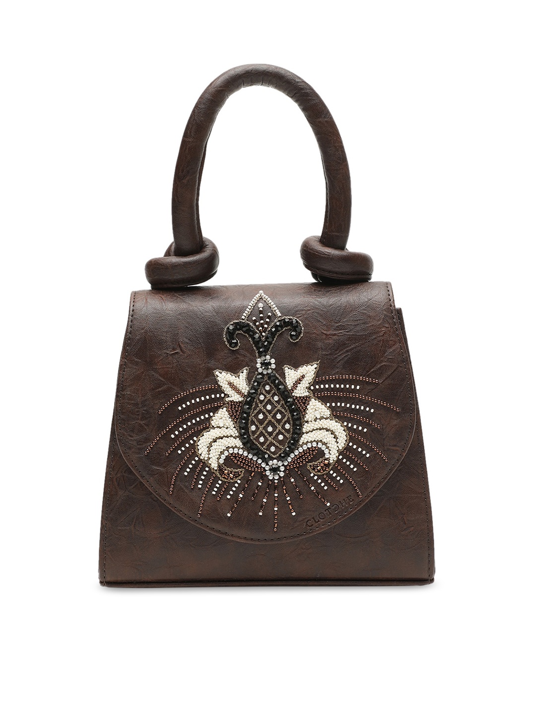 

Clotche Brown Embellished PU Structured Handheld Bag