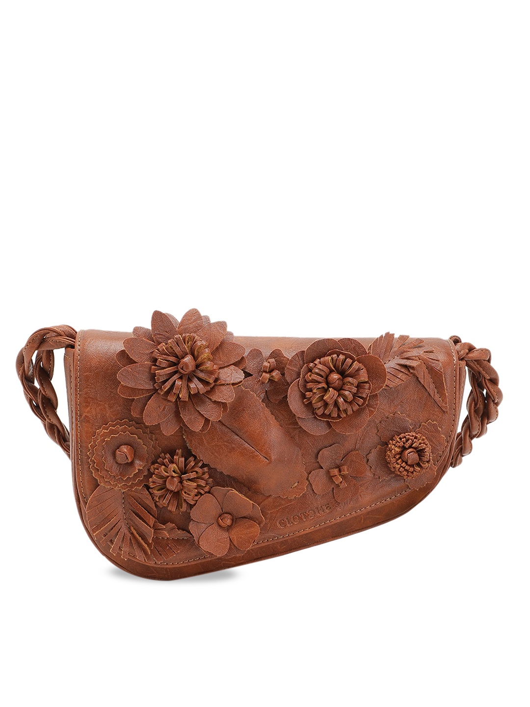 

Clotche Tan Floral Embellished Structured Sling Bag with Applique