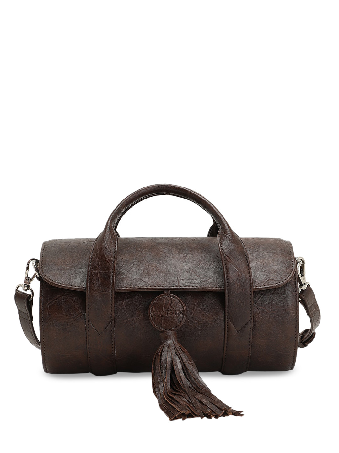 

Clotche Brown PU Bowling Satchel with Tasselled