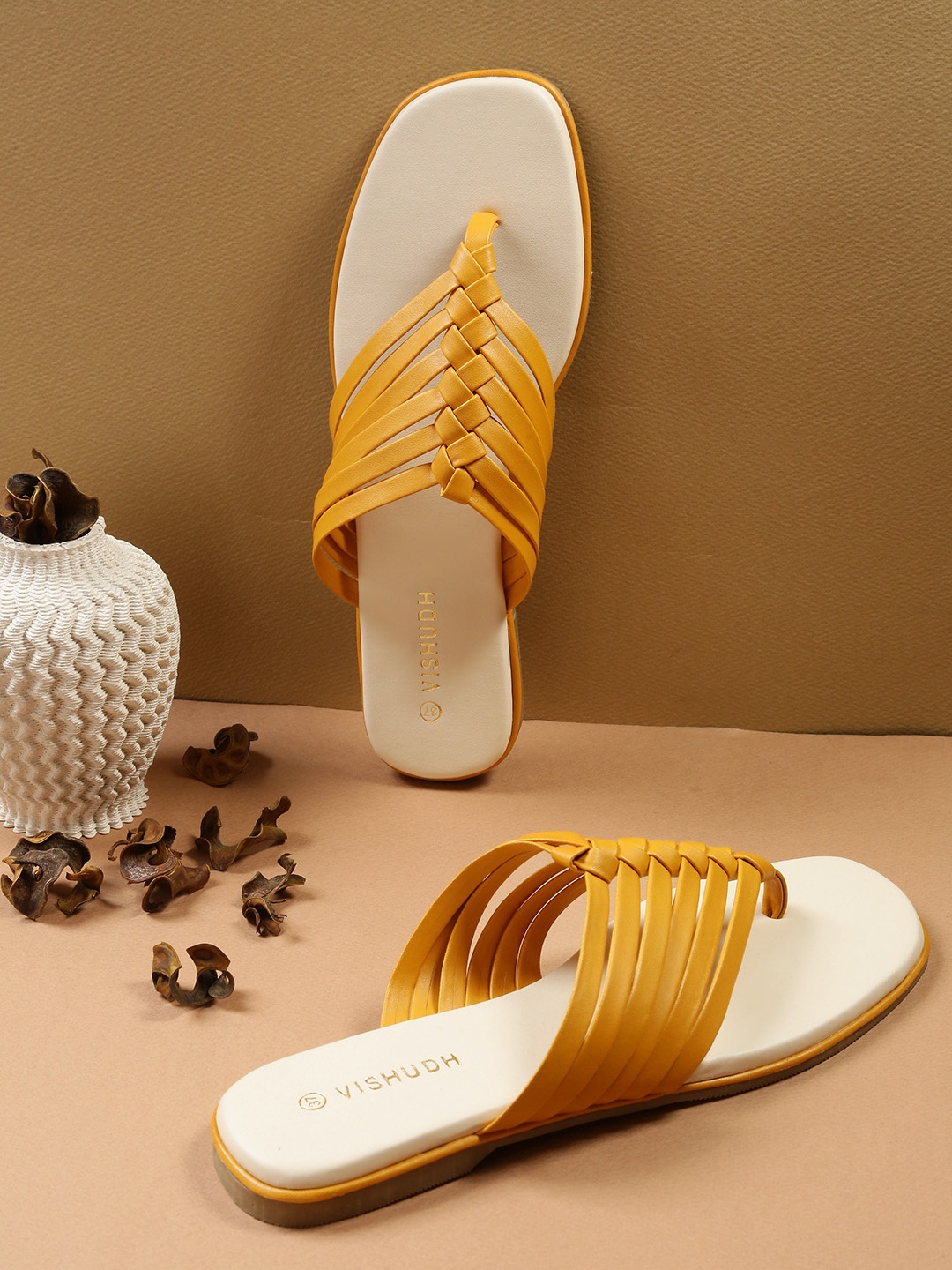 

Vishudh Women Mustard Open Toe Flats