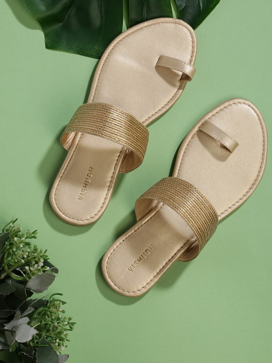 

Vishudh Women Gold-Toned Embellished One Toe Flats