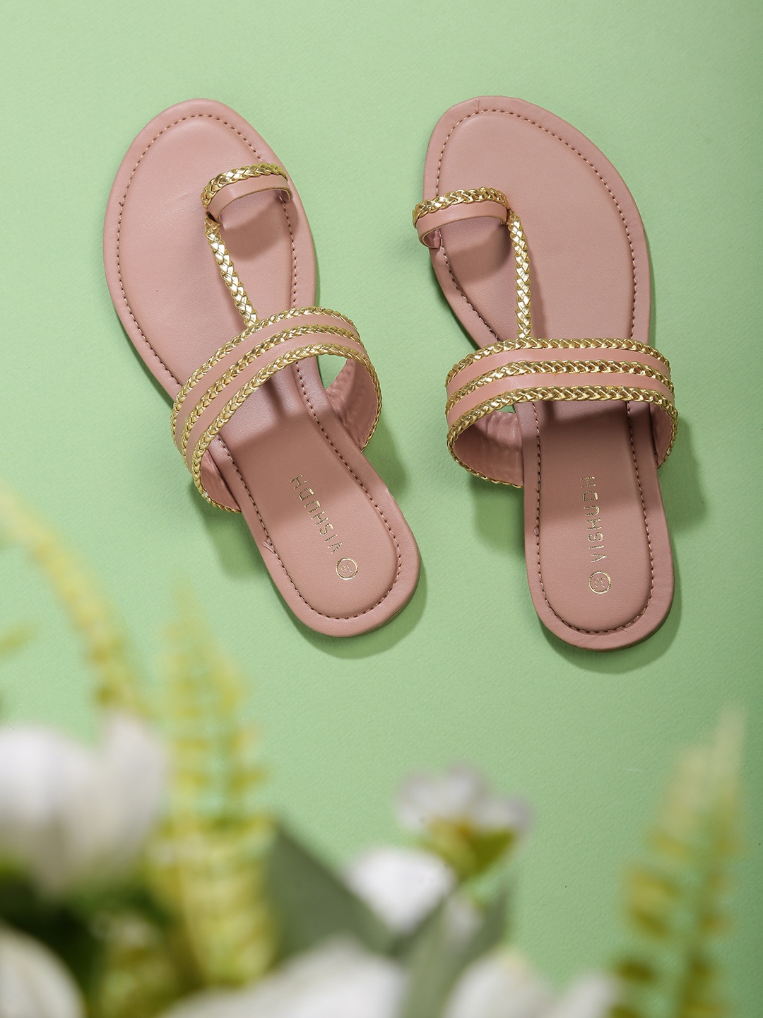 

Vishudh Women Peach-Coloured Embellished One Toe Flats