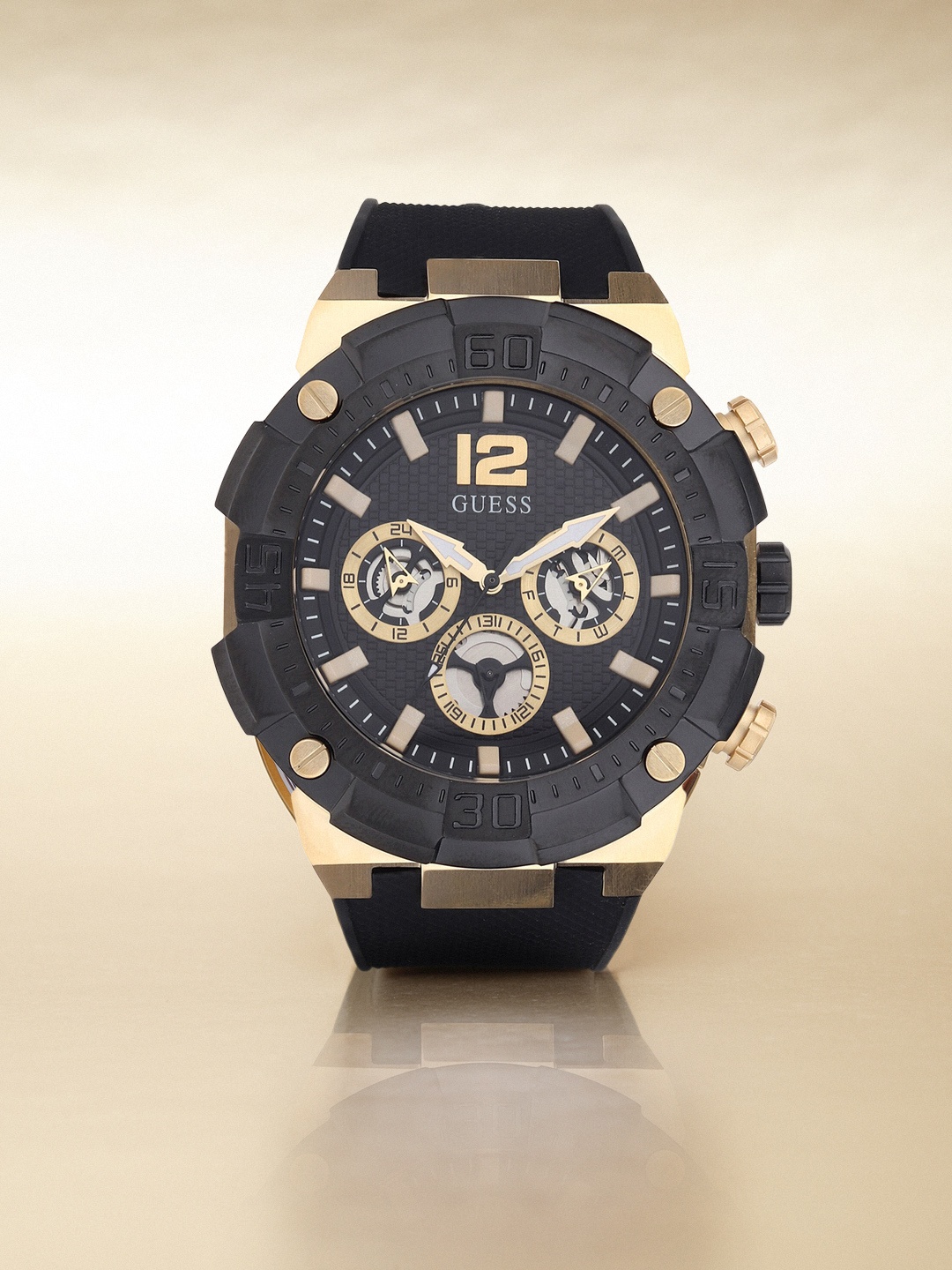 

GUESS Men Patterned Analogue Multi-Function Automatic Motion Powered Watch - GW0264G3, Black