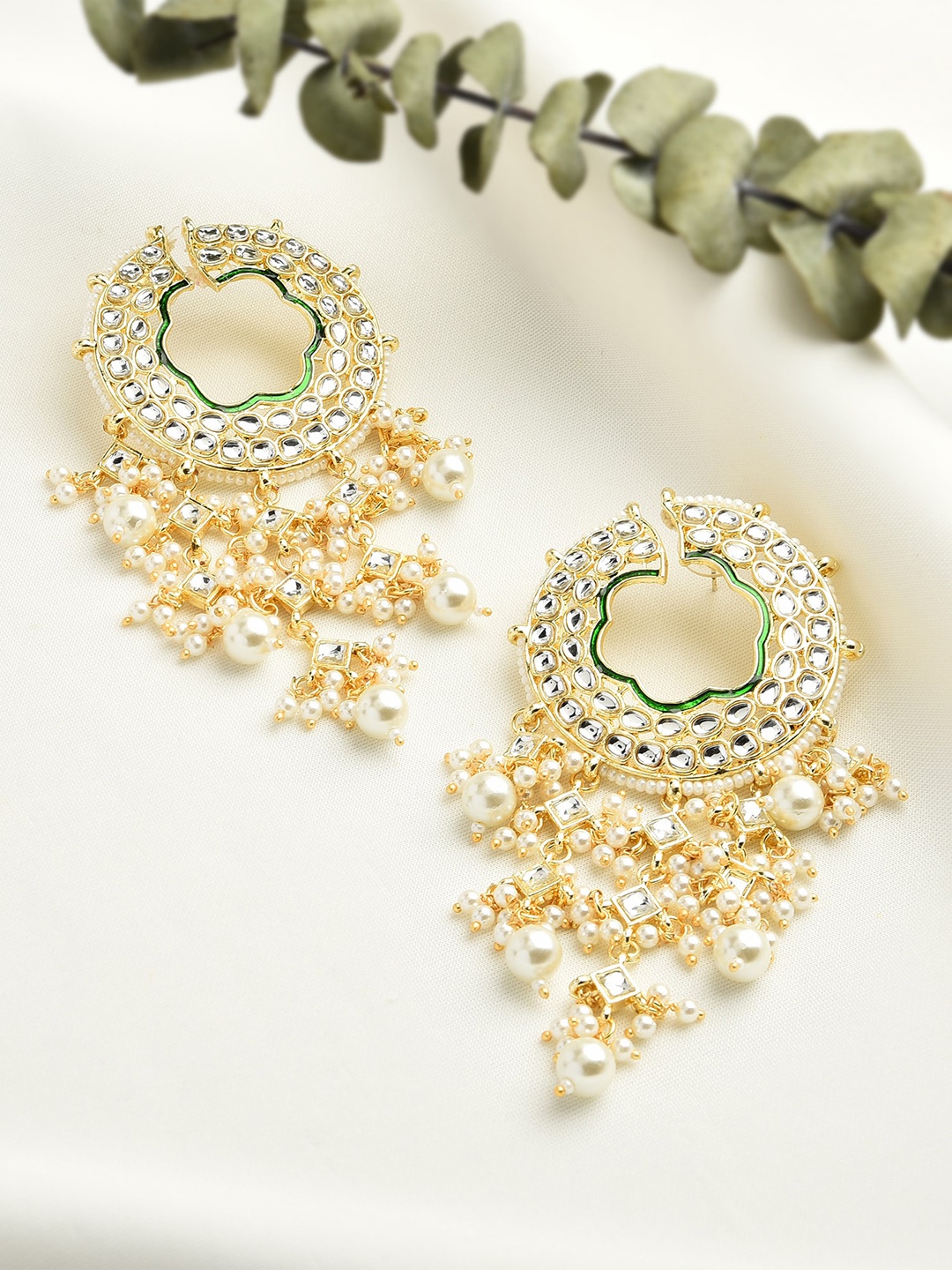 

Zaveri Pearls Gold-Plated Kundan Contemporary Drop Earrings