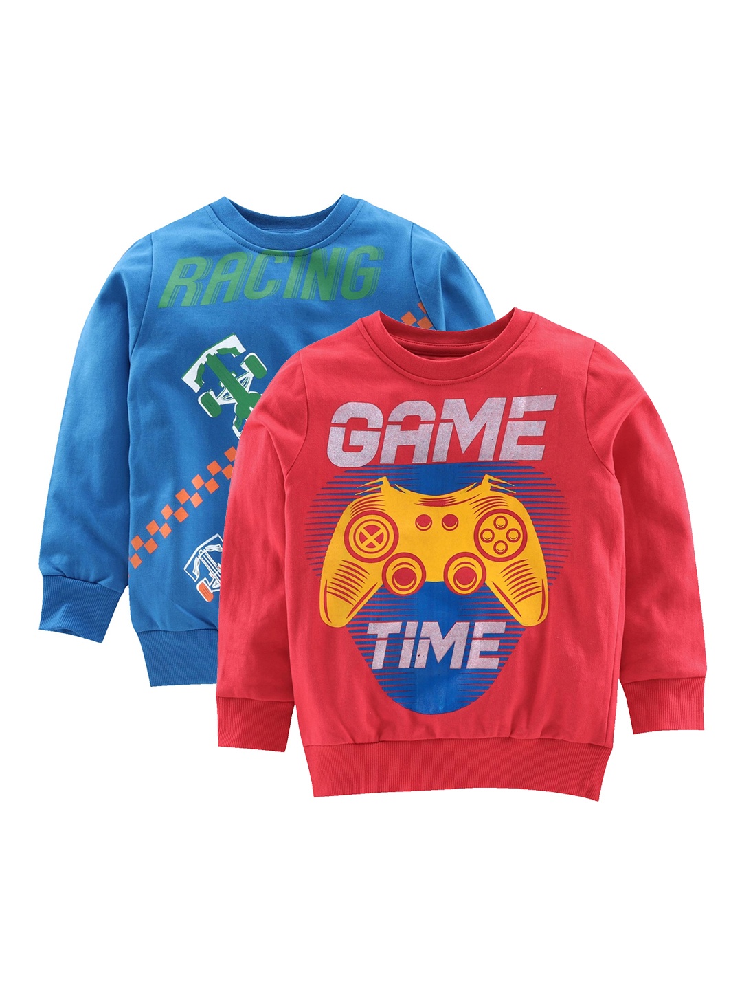 

KiddoPanti Boys Pack Of 2 Red & Blue Printed Sweatshirt