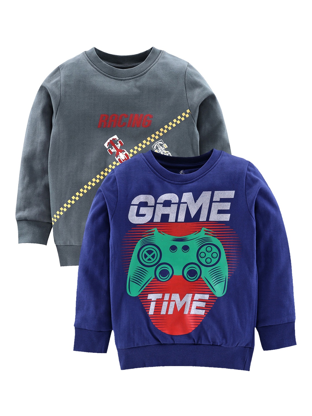 

KiddoPanti Boys Pack Of 2 Grey & Navy Blue Printed Sweatshirt