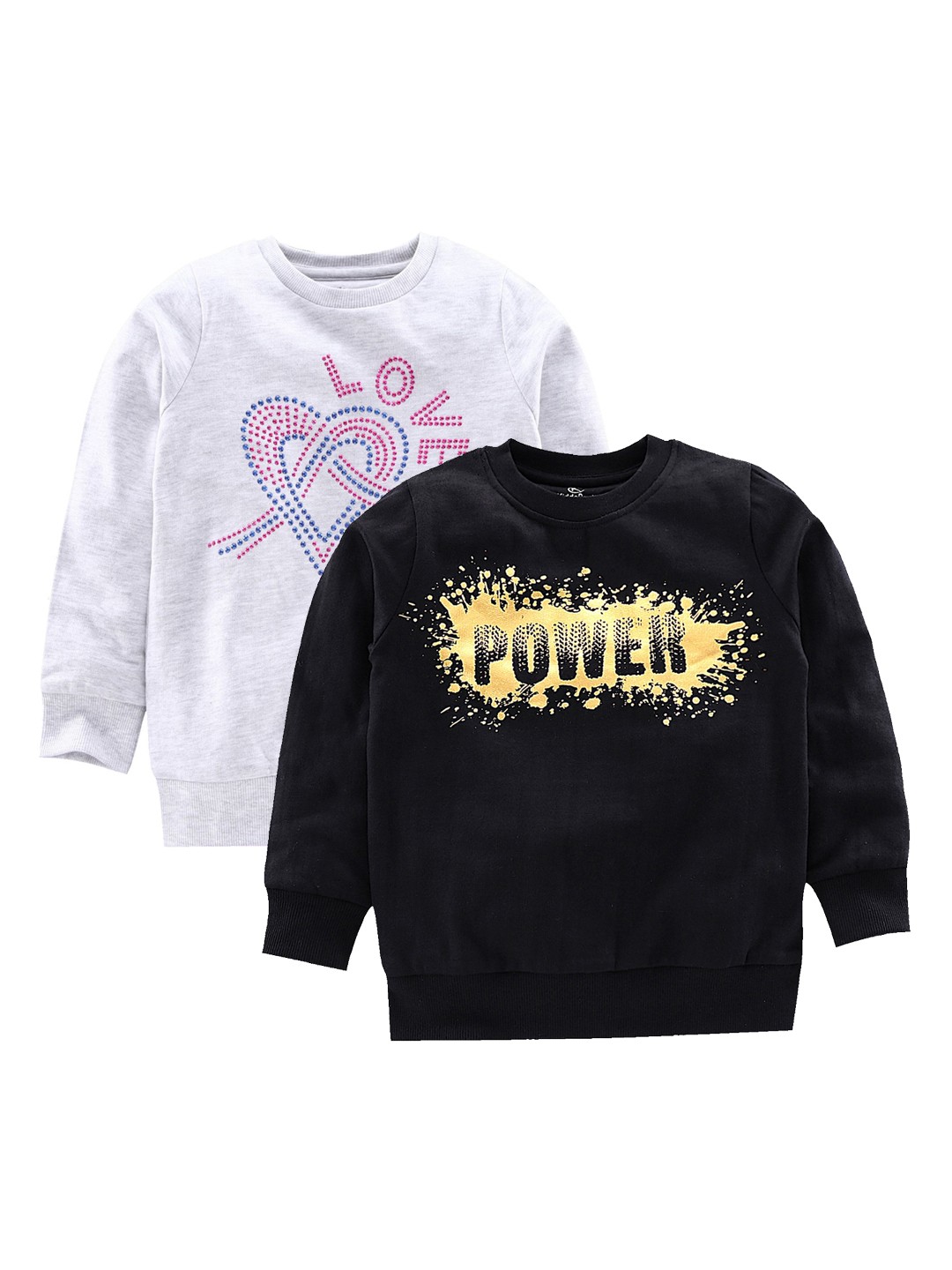 

KiddoPanti Girls Pack Of 2 Grey & Black Melange Printed Sweatshirt, Grey melange