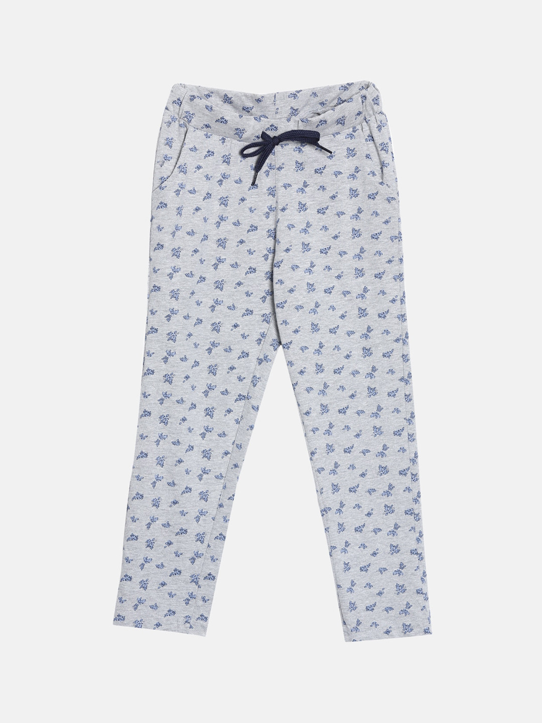 

Kryptic Girls Grey Melange & Blue Floral Printed Pure Cotton Pyjamas