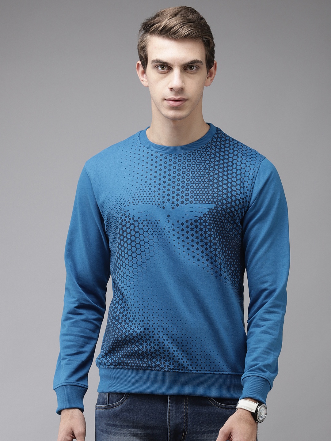 

Park Avenue Men Blue Printed Sweatshirt