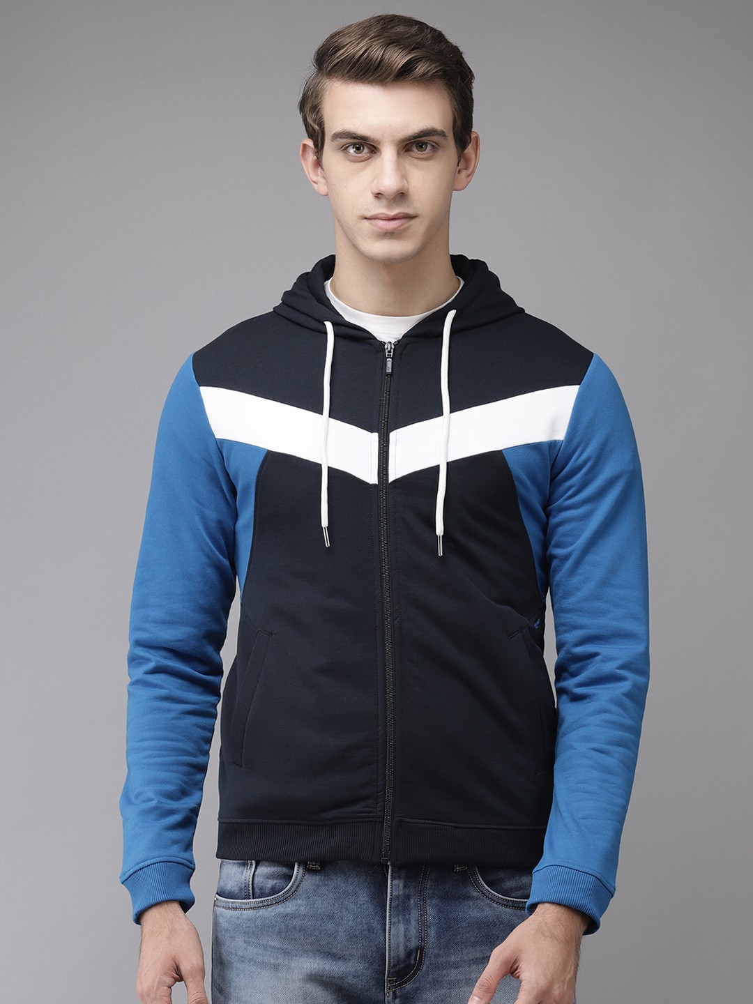 

Park Avenue Men Blue Solid Hooded Sweatshirt
