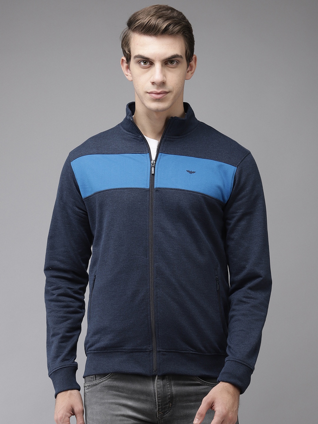 

Park Avenue Men Navy Blue Colourblocked Sweatshirt