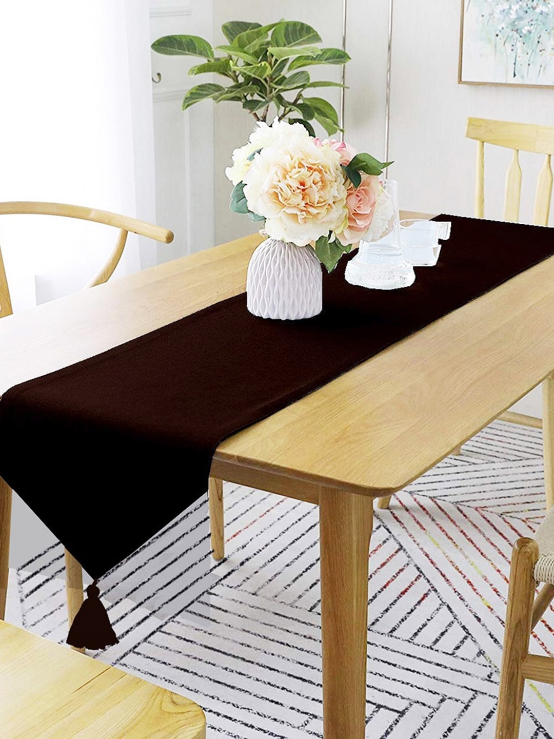 Lushomes Coffee Brown Solid Cotton Rectangular Table Runner