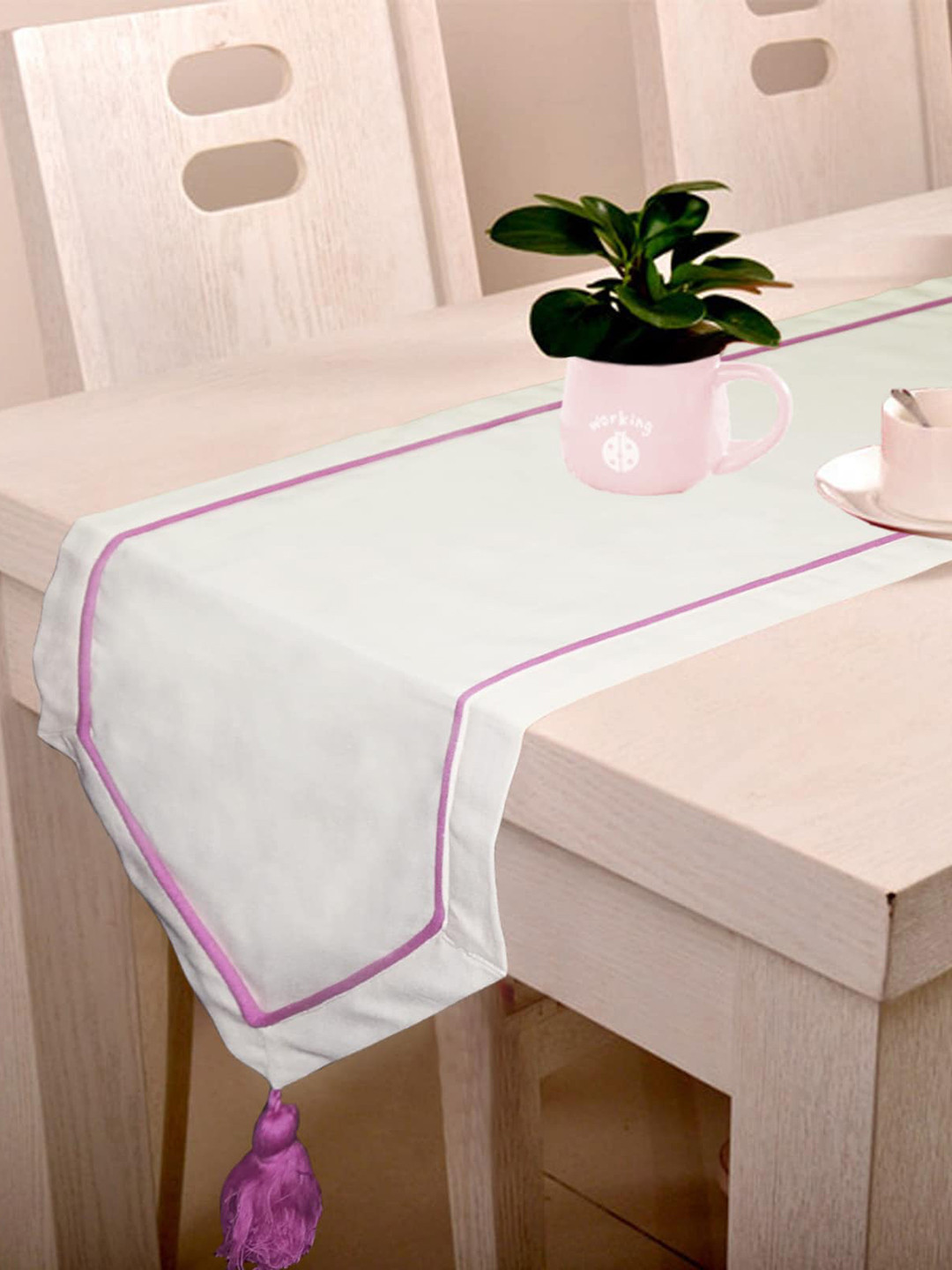 

Lushomes Off White Solid Cotton Rectangular Table Runner