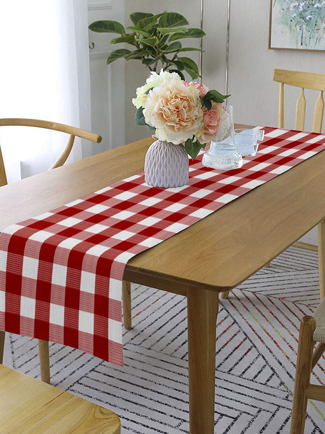 

Lushomes Red & White Checked Pure Cotton Runner