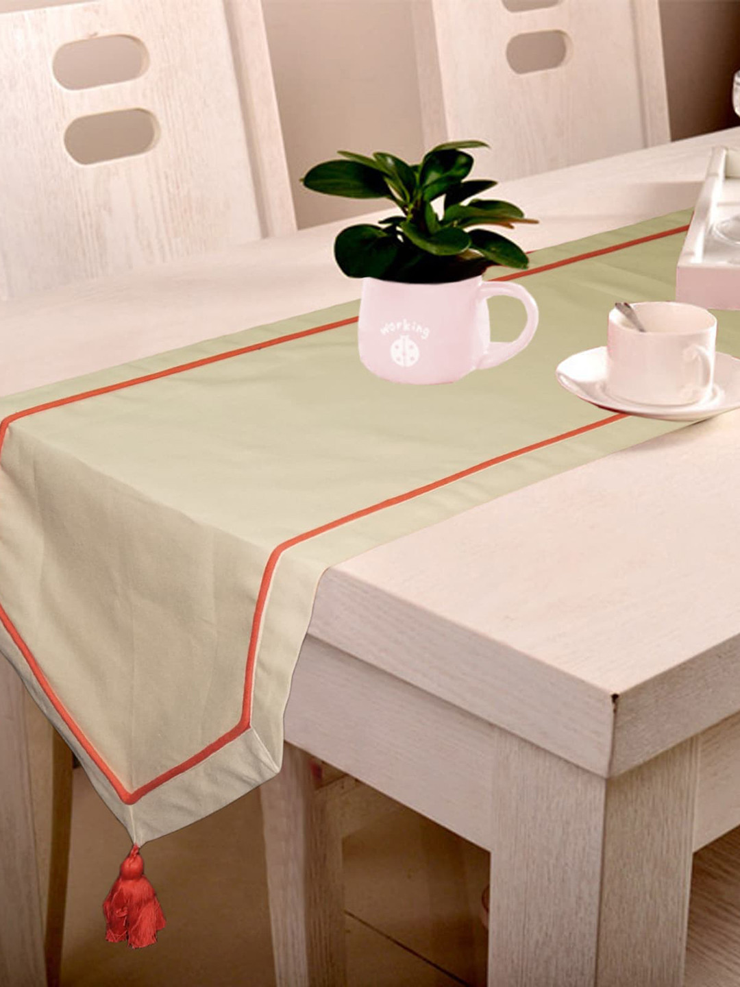 

Lushomes Beige & Orange Solid Pure Cotton Table Runner
