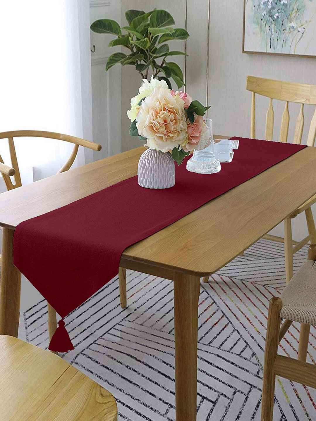 

Lushomes Maroon Solid Pure Cotton Table Runner