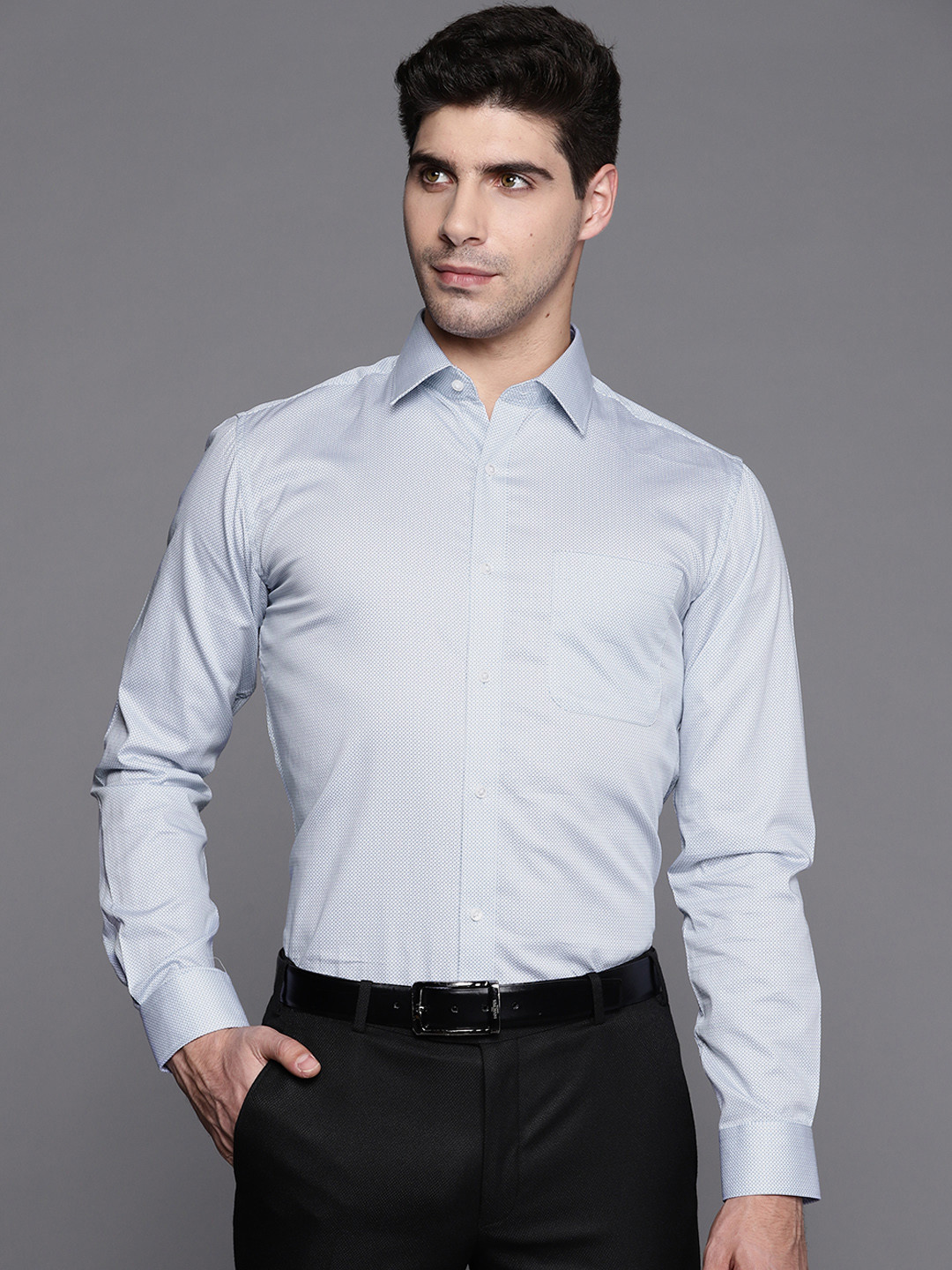 

Raymond Men Blue & White Slim Fit Pure Cotton Printed Formal Shirt