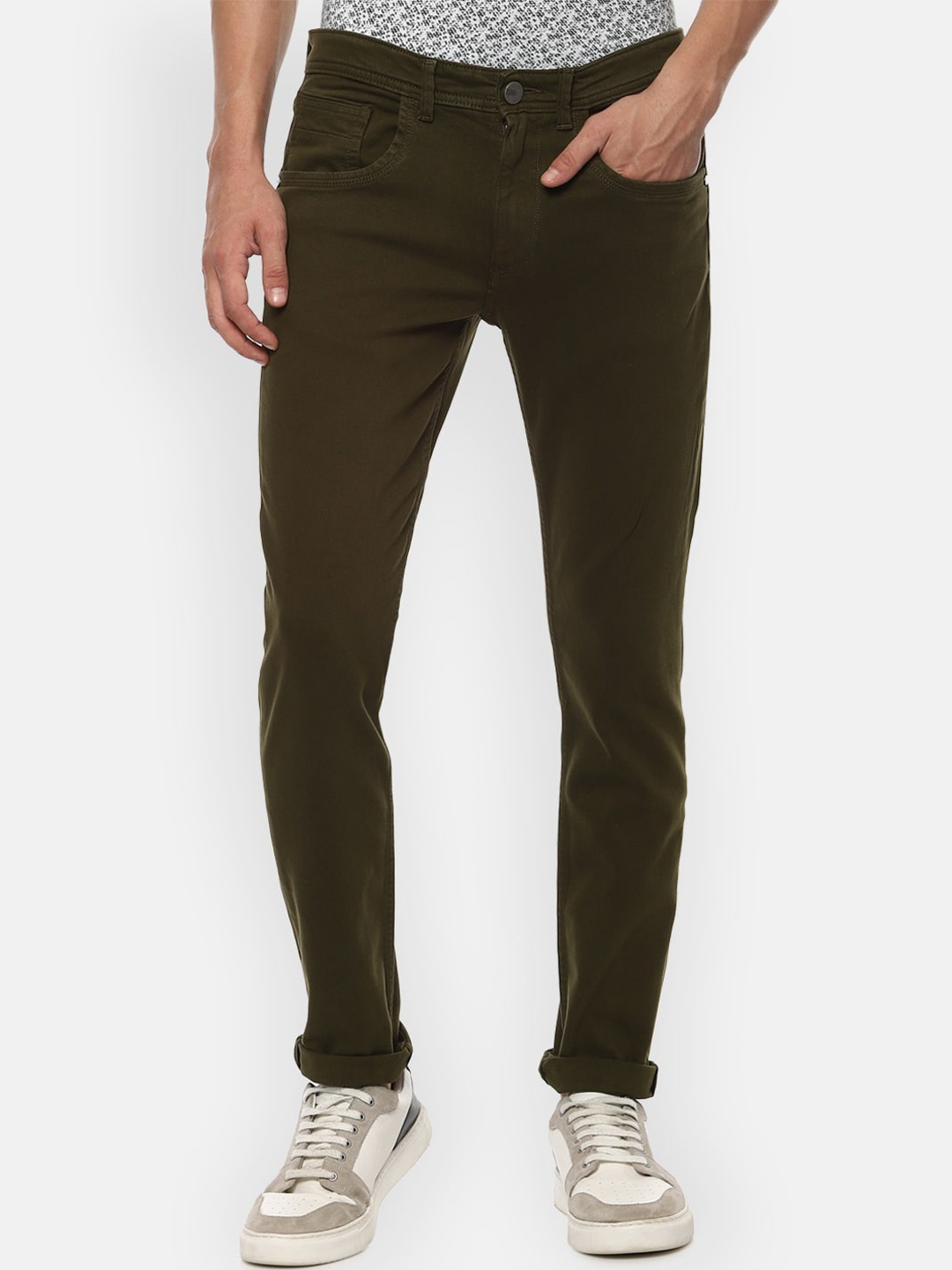 

V Dot Men Olive Green Skinny Fit Jeans
