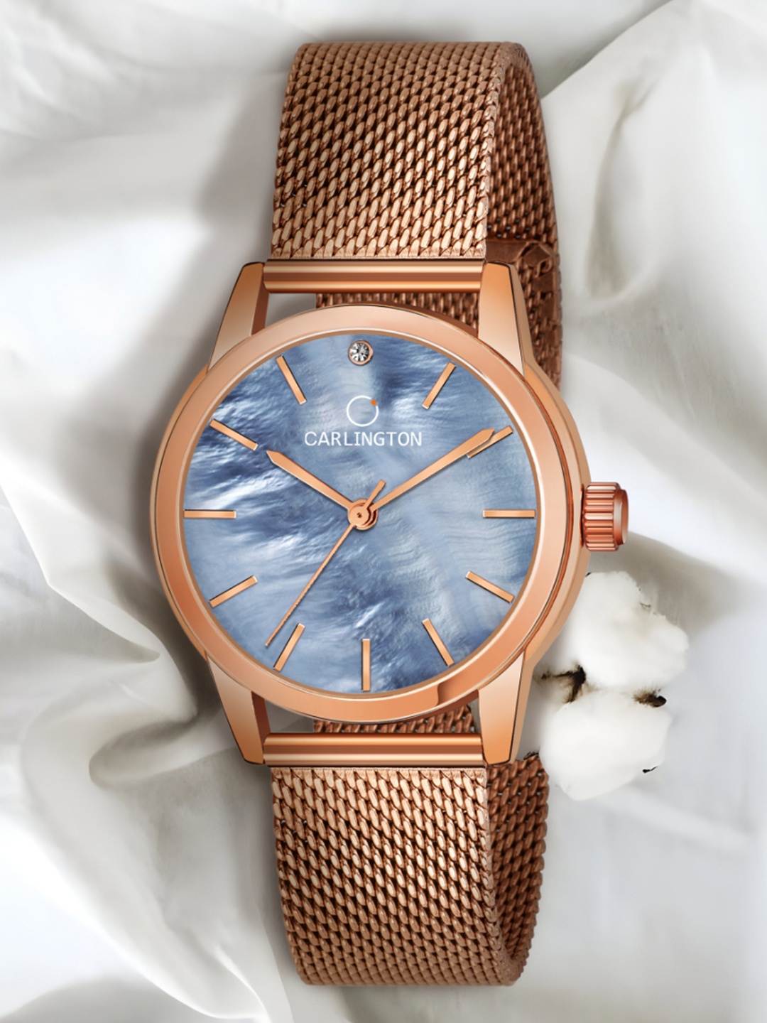 

CARLINGTON Women Blue Embellished Dial & Rose Gold Toned Stainless Steel Bracelet Style Straps Analogue Watch, Turquoise blue