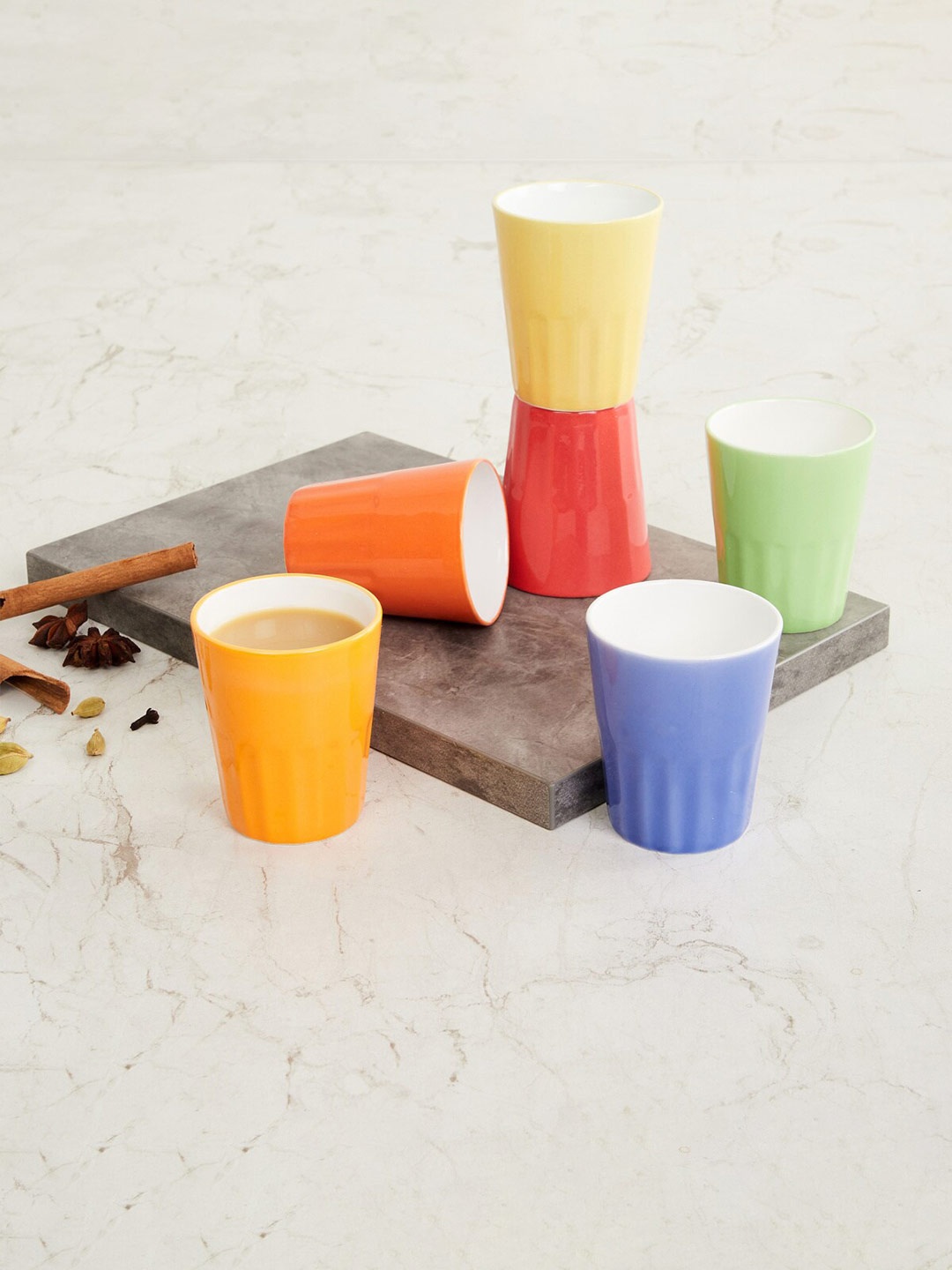 

Home Centre Set Of 6 Multicoloured Corsica Bone China Matte Small Tumbler, Multi