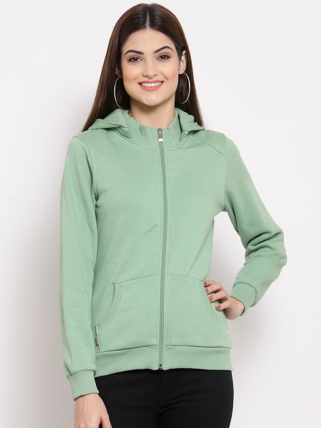 

Juelle Women Green Hooded Fleece Sweatshirt