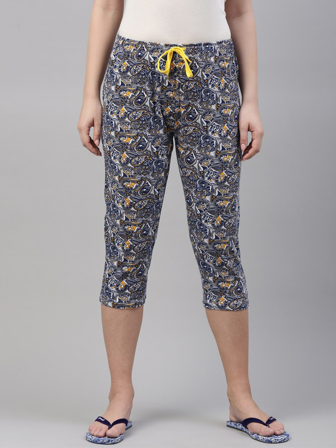 

Kryptic Women Blue & White Printed Pure Cotton Capris