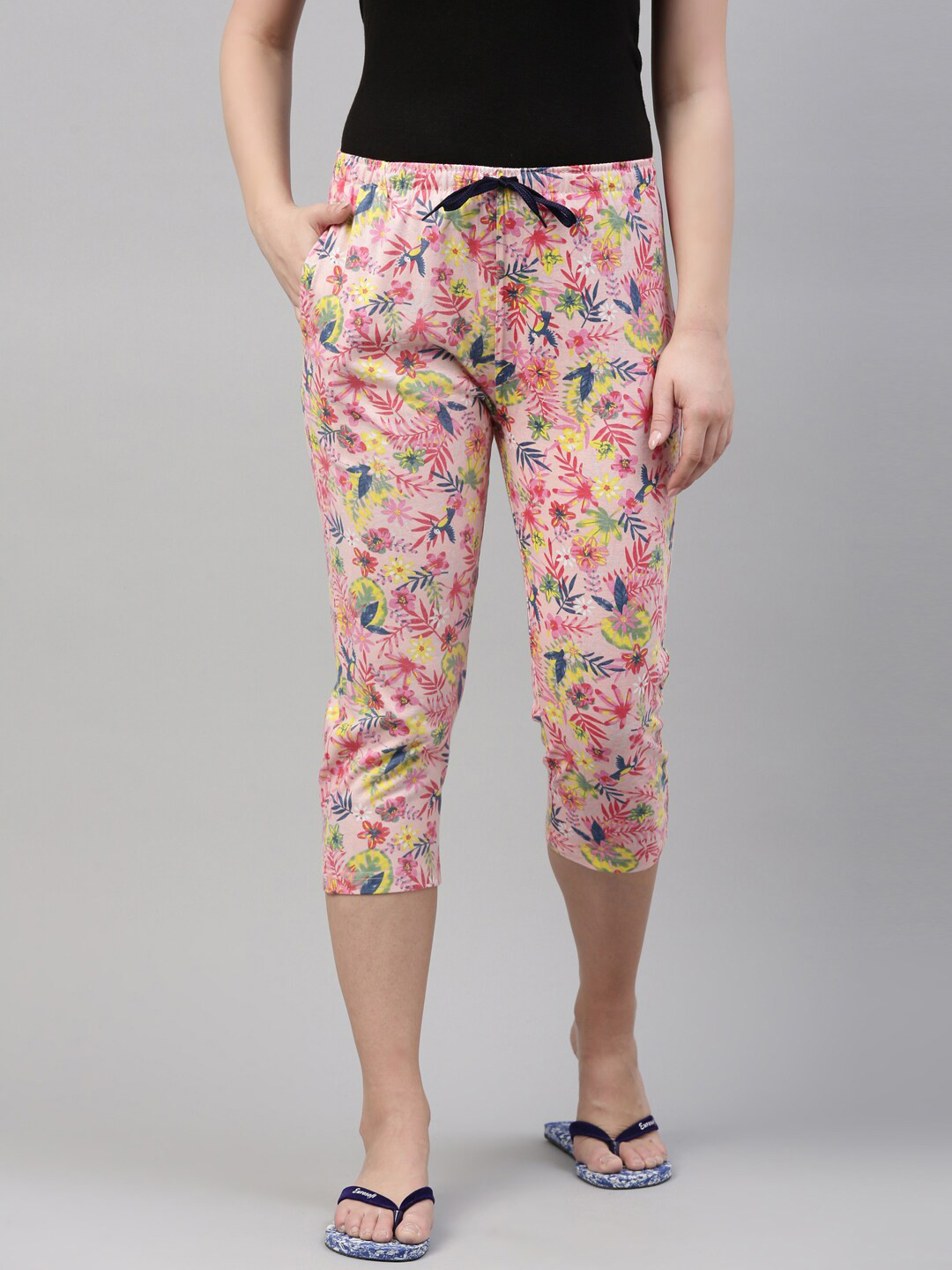 

Kryptic Women Conversational Printed Pure Cotton Relaxed Fit Capris, Pink