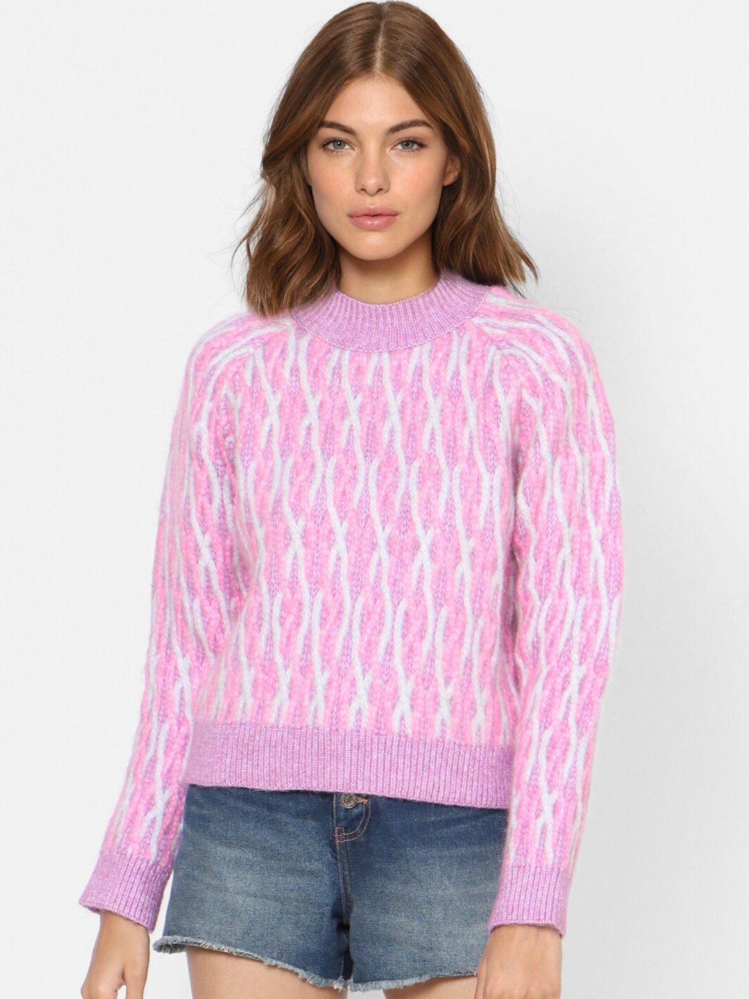 

ONLY Women Pink & Mauve Pullover Sweater