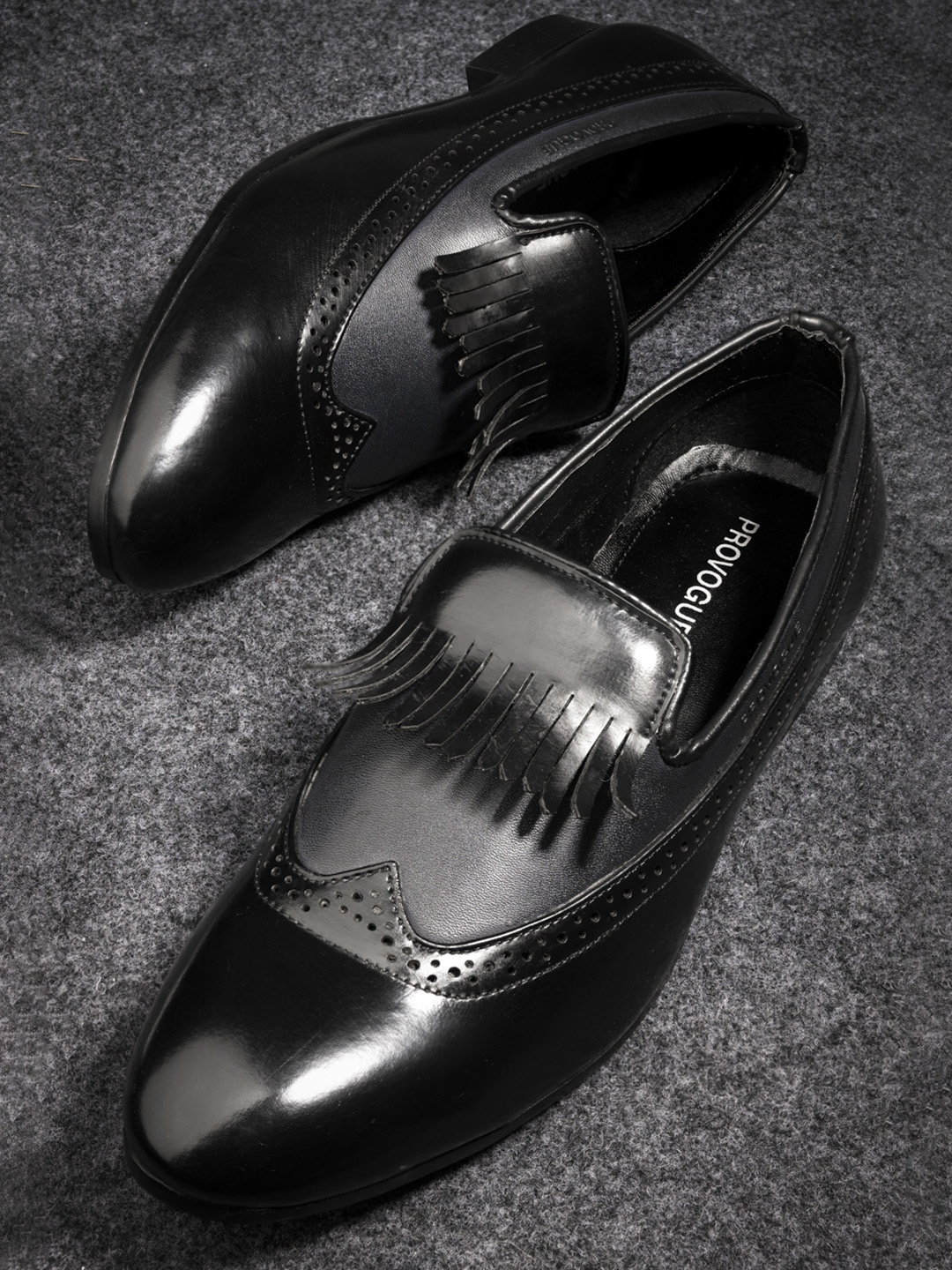 

Provogue Men Black Textured Formal Loafers