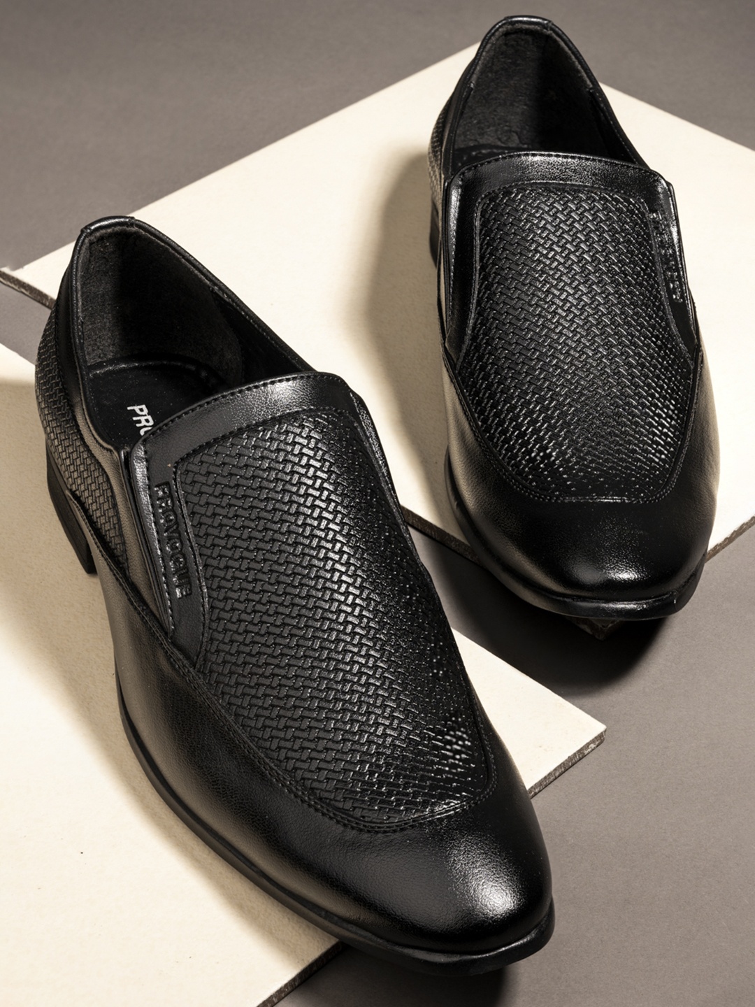 

Provogue Men Black Solid Handcrafted Formal Slip-On Shoes