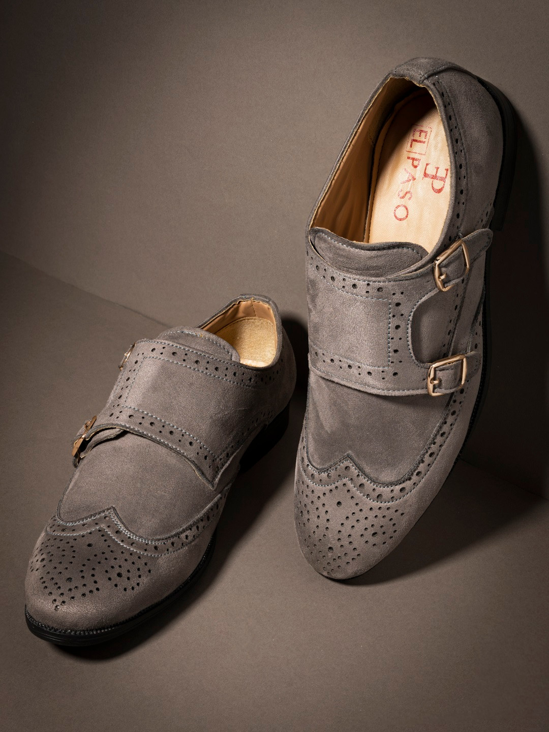 

El Paso Men Grey Textured Formal Monk Shoes