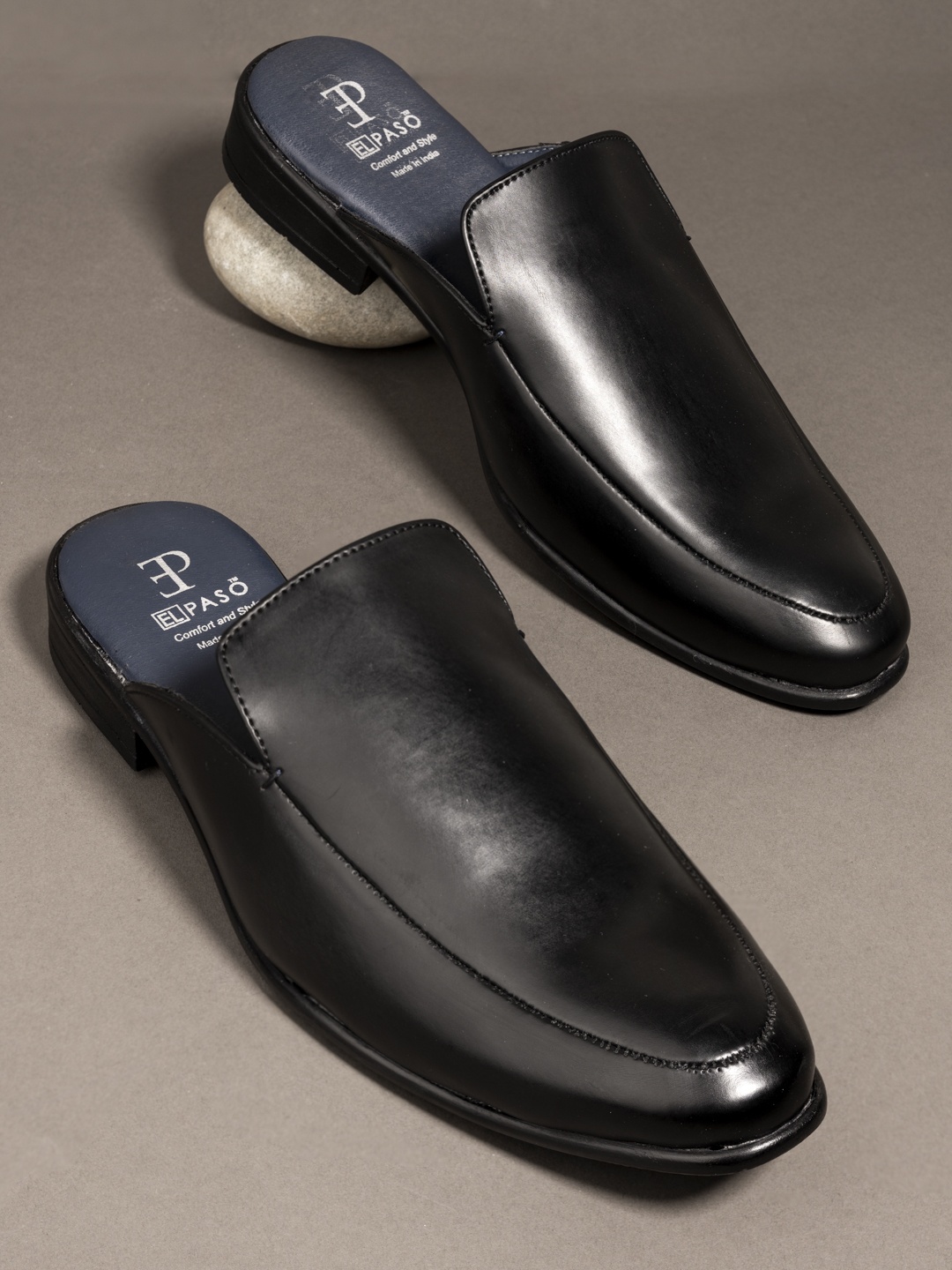 

El Paso Men Black Faux Leather Formal Mule Shoes