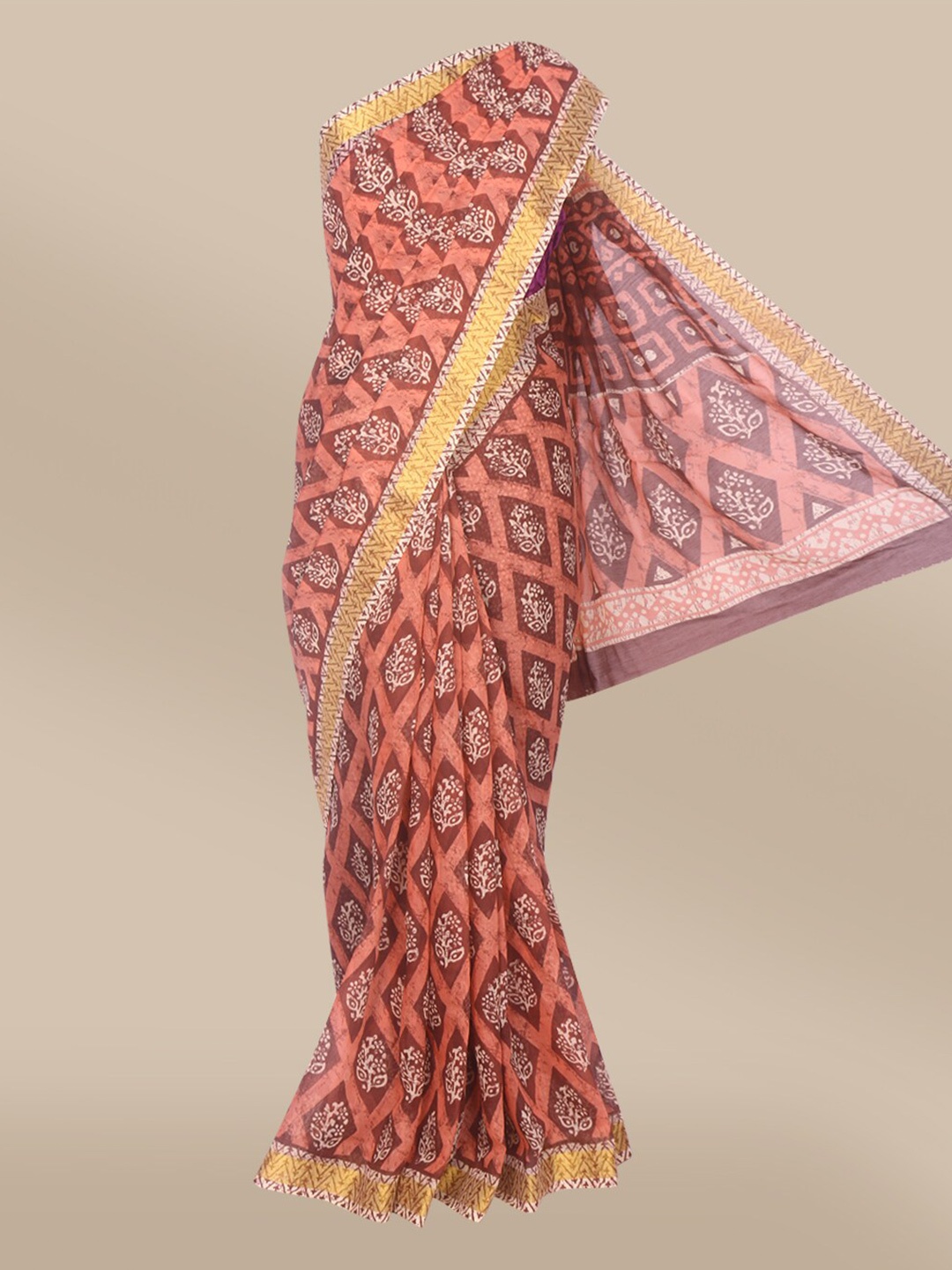 

The Chennai Silks Peach-Coloured & Brown Batik Bhagalpuri Saree