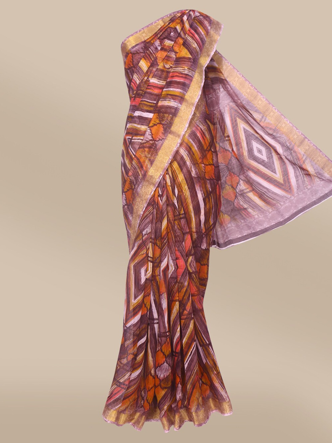 

The Chennai Silks Purple & Gold-Toned Printed Bhagalpuri Saree