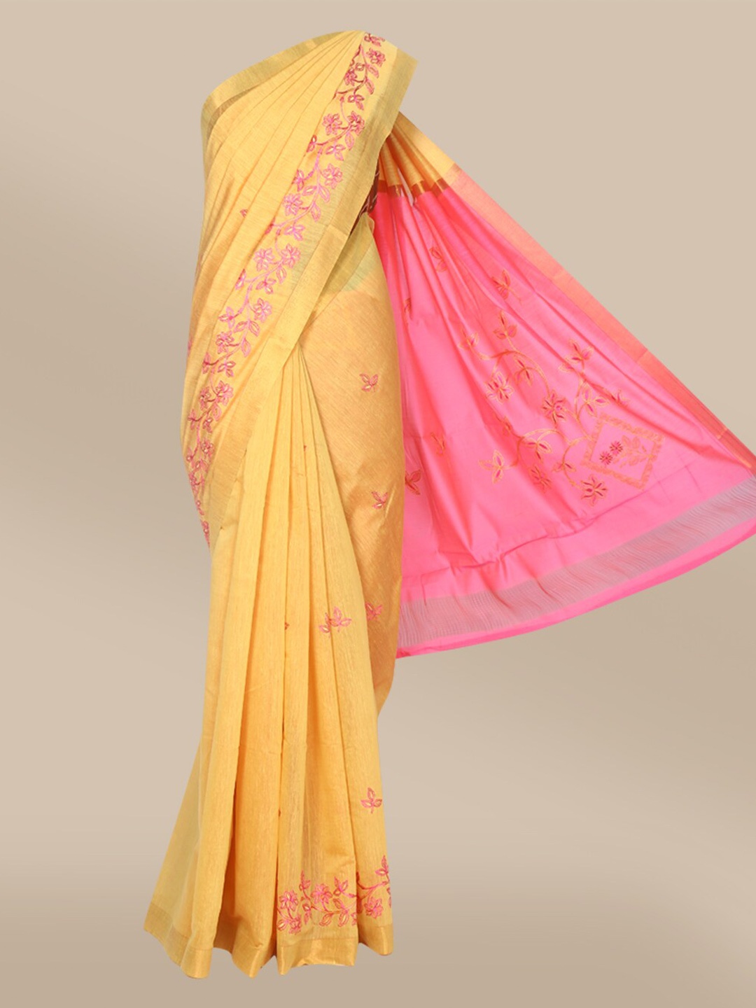 

The Chennai Silks Women Mustard Woven Design Cotton Saree