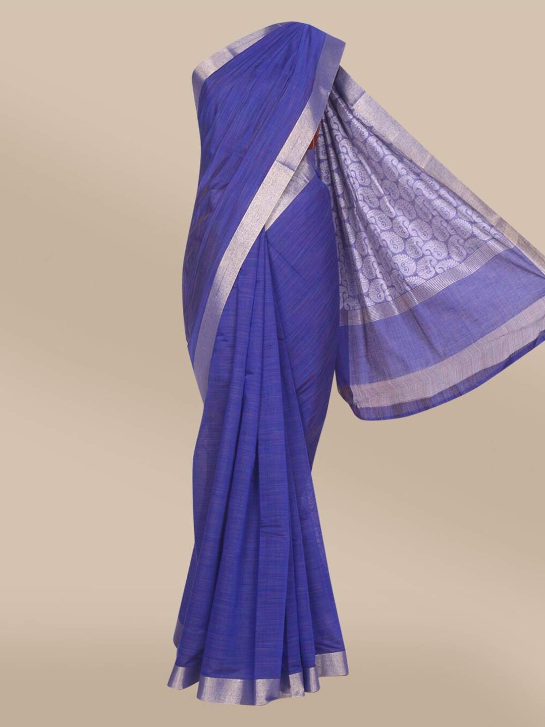 

The Chennai Silks Navy Blue & Silver-Toned Solid Saree