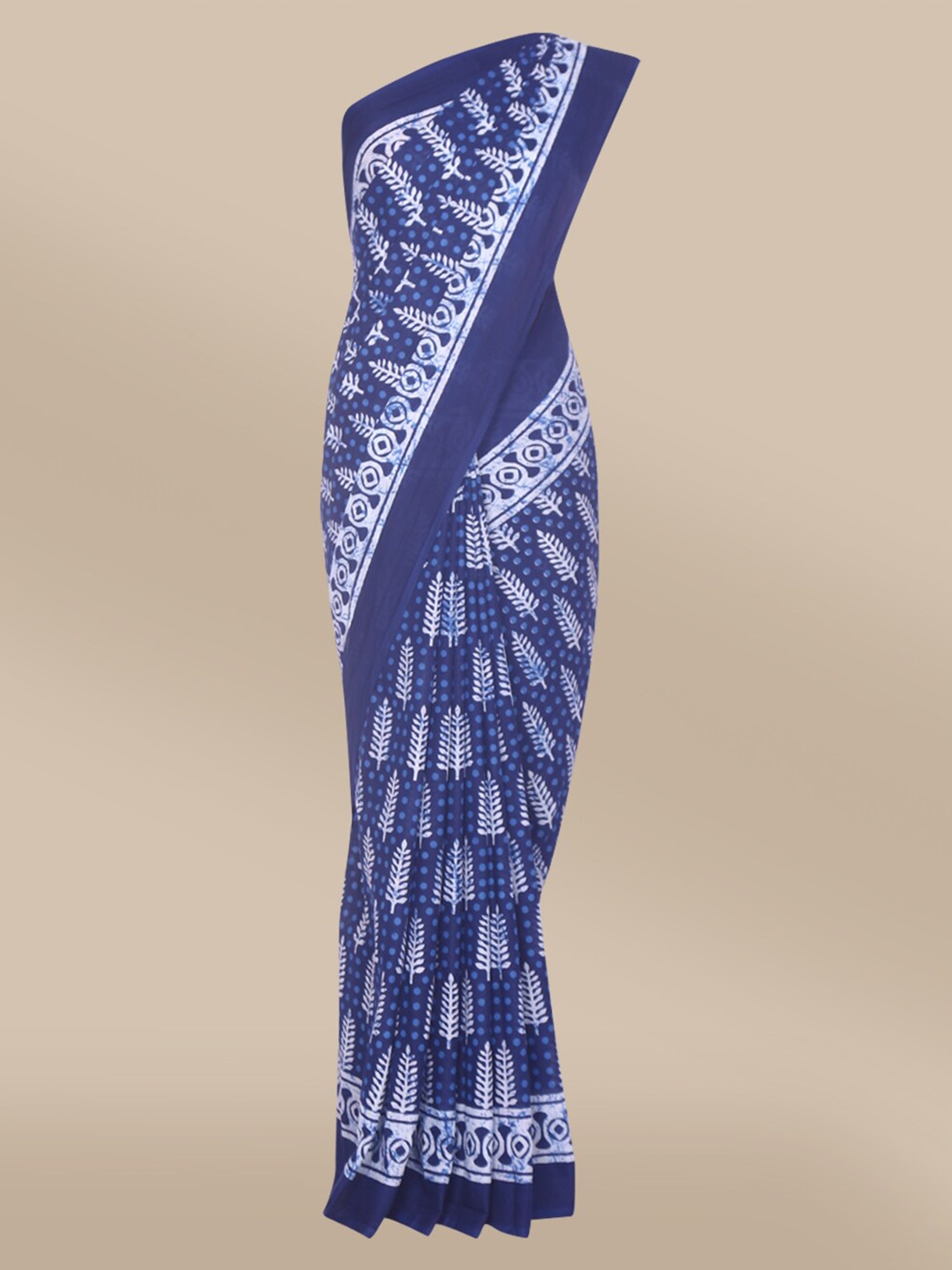 

The Chennai Silks Navy Blue & White Batik Pure Cotton Fusion Saree