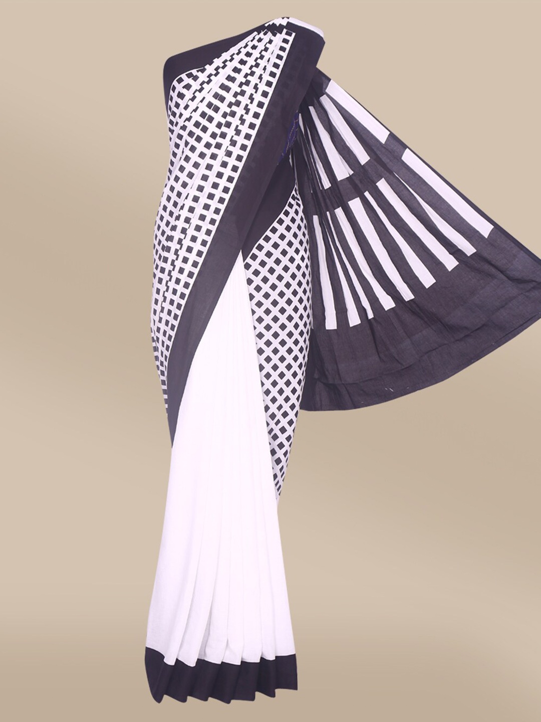 

The Chennai Silks White & Black Printed Pure Cotton Saree