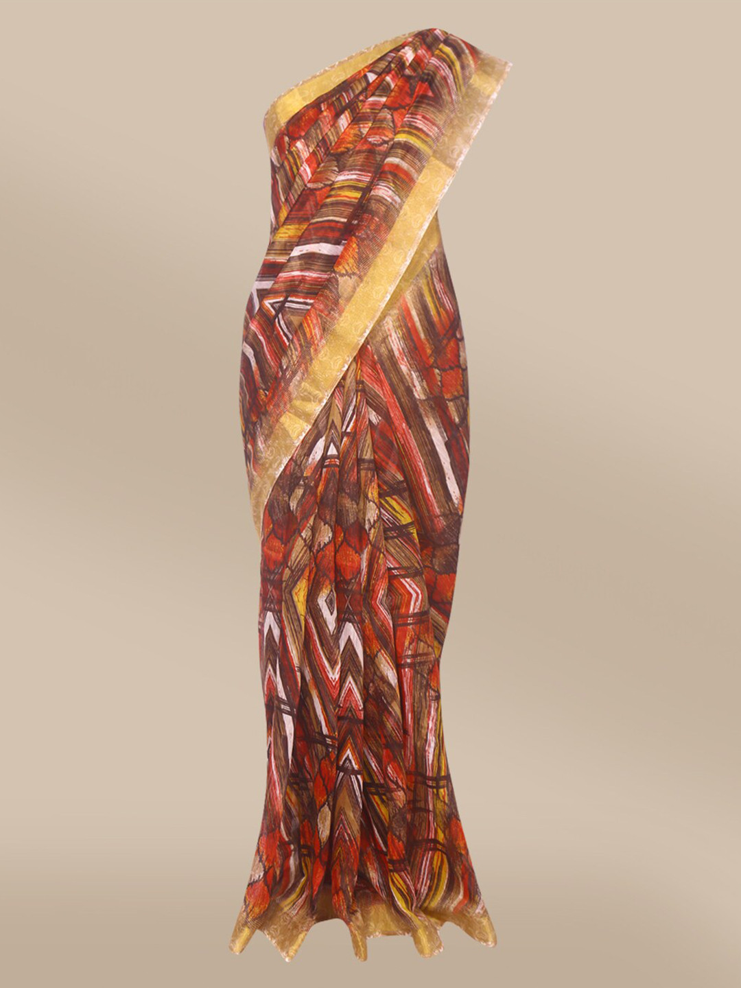

The Chennai Silks Orange & Brown Printed Bhagalpuri Saree